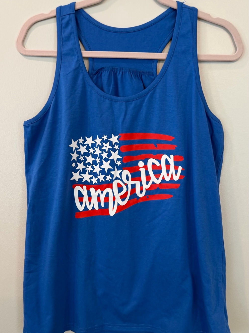 “America” Women's Royal Blue Flag Graphic 4th of July Tank Top Patriotic